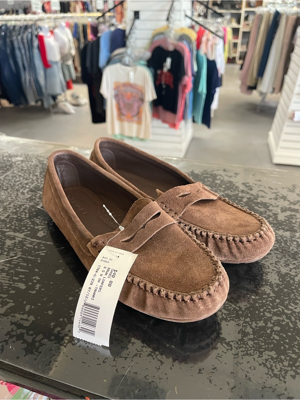 Tahari Brown Suede Slip-On Loafers